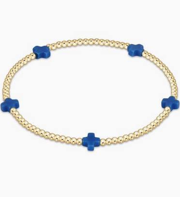 Signature Cross Small Gold Pattern 2mm Bead Bracelet in Cobalt-Enewton-The Bugs Ear