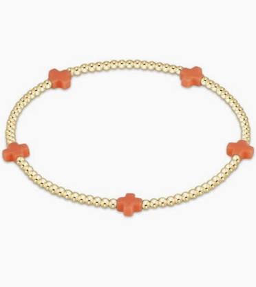 Signature Cross Small Gold Pattern 2mm Bead Bracelet in Coral-Enewton-The Bugs Ear