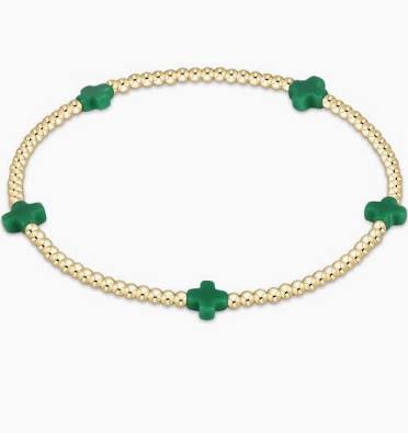 Signature Cross Small Gold Pattern 2mm Bead Bracelet in Emerald-Enewton-The Bugs Ear
