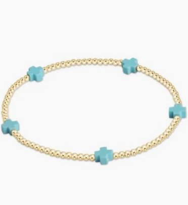 Signature Cross Small Gold Pattern 2mm Bead Bracelet in Mint-Enewton-The Bugs Ear