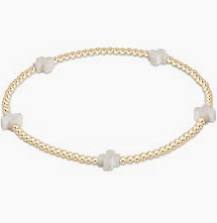 Signature Cross Small Gold Pattern 2mm Bead Bracelet in Off White-Enewton-The Bugs Ear
