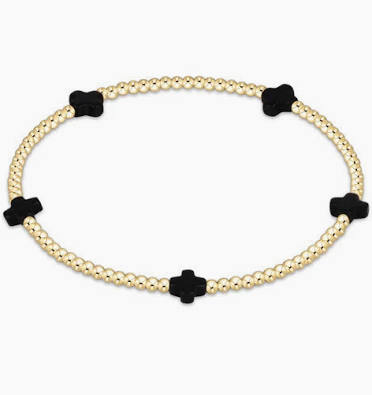Signature Cross Small Gold Pattern 2mm Bead Bracelet in Onyx-Enewton-The Bugs Ear