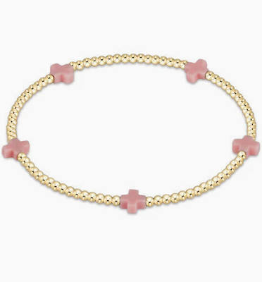 Signature Cross Small Gold Pattern 2mm Bead Bracelet in Pink-Enewton-The Bugs Ear