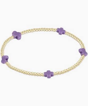 Signature Cross Small Gold Pattern 2mm Bead Bracelet in Purple-Enewton-The Bugs Ear