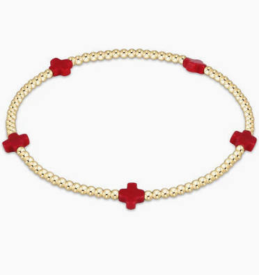Signature Cross Small Gold Pattern 2mm Bead Bracelet in Red-Enewton-The Bugs Ear
