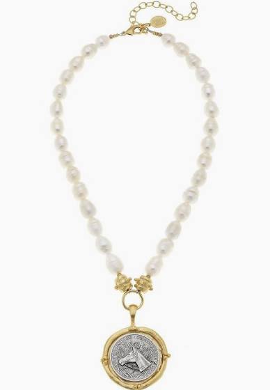 Susan ShawHorse Coin + Freshwater Pearl Chain Necklace-Susan Shaw-The Bugs Ear