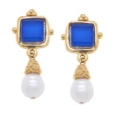 Susan Shaw Charlotte Pearl Drop Earrings in Classic Blue-Susan Shaw-The Bugs Ear