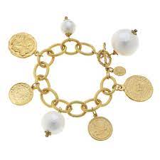 Susan Shaw Gold Cross and Pearl Charm Bracelet-Susan Shaw-The Bugs Ear