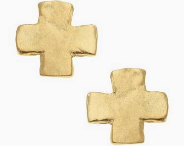 Susan Shaw Large Gold Square Cross Studs Earrings-Susan Shaw-The Bugs Ear