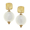 Susan Shaw Square Cotton Pearl Drop Earrings