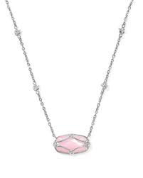 Kendra Scott Elisa Lattice Frame Silver Short Pendant Necklace in Blush Ivory Mother-of-Pearl-Kendra Scott-The Bugs Ear