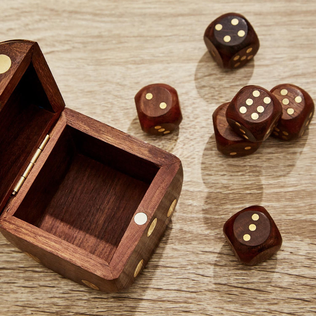 Wood Crafted Dice Box with 6 Dice-Two's Company-The Bugs Ear