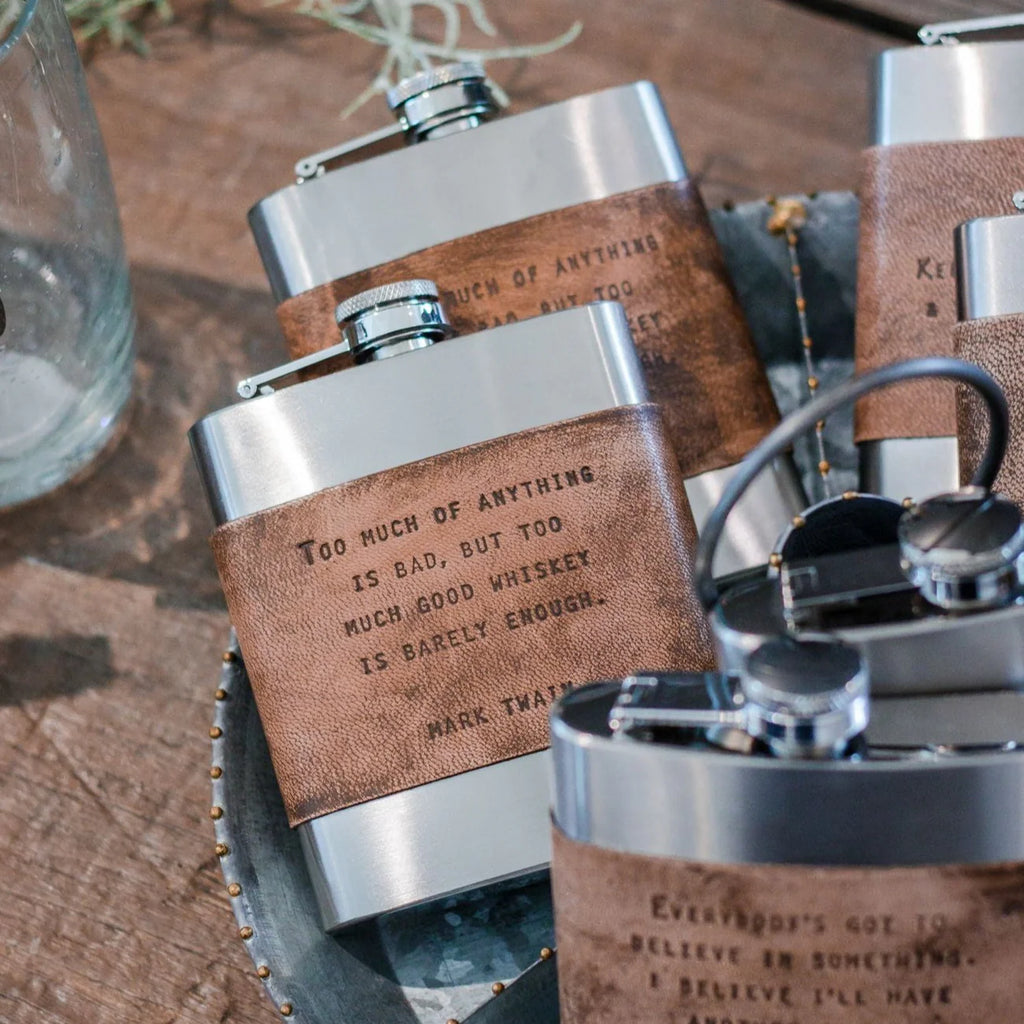 1st Edition Brown Leather Quote Flasks-Sugarboo Designs-The Bugs Ear