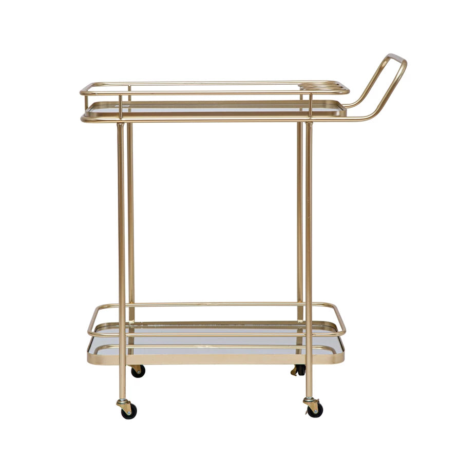 Metal & Glass 2-Tier Mirrored Bar Cart on Casters, Gold Finish-Creative Co-op-The Bugs Ear