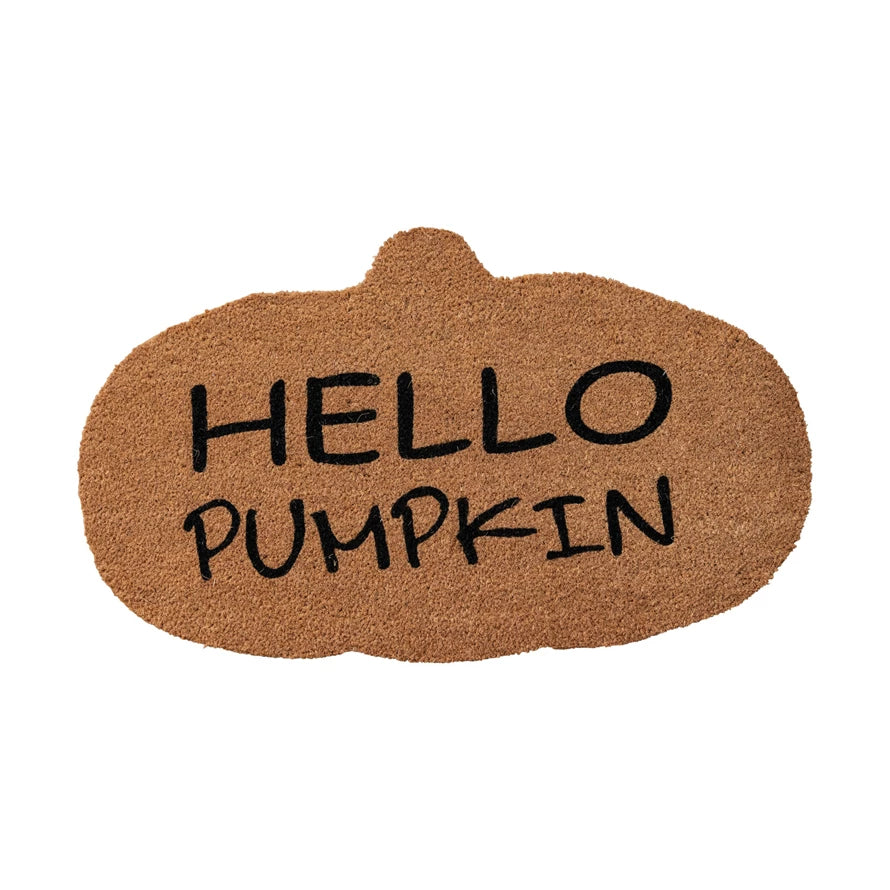 Natural Coir Pumpkin Shaped Door Mat "Hello Pumpkin"-Creative Co-op-The Bugs Ear