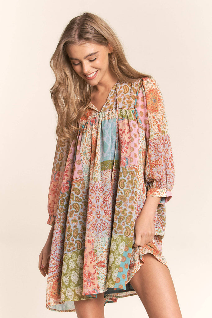 Julie Multi Print Long Sleeve Chiffon Dress-J.NNA-The Bugs Ear