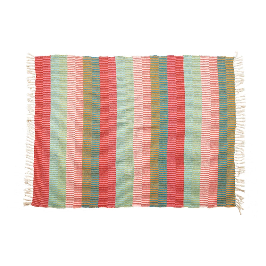 Hand-Woven Cotton Throw Blend Striped Throw with Tassels-Creative Co-op-The Bugs Ear
