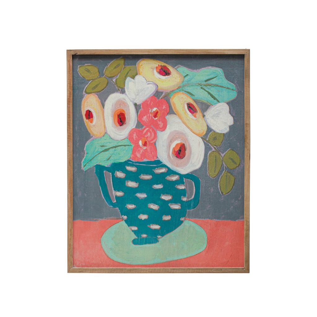 Creative Co-op Wood Framed Wall Décor with Flowers in Vase-Creative Co-op-The Bugs Ear