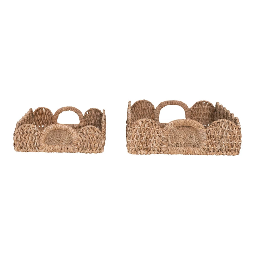 Decorative Braided Bankuan Trays with Handles & Scalloped Edge-Creative Co-op-The Bugs Ear