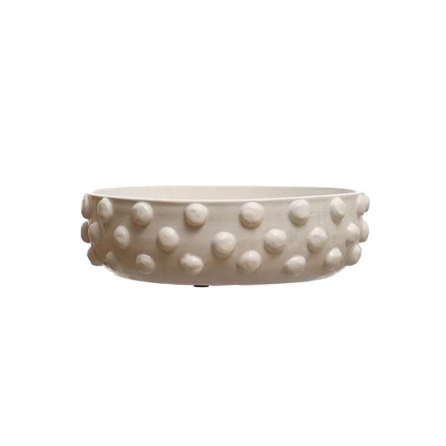 Decorative Terra-cotta Bowl with Raised Dots in White-Creative Co-op-The Bugs Ear