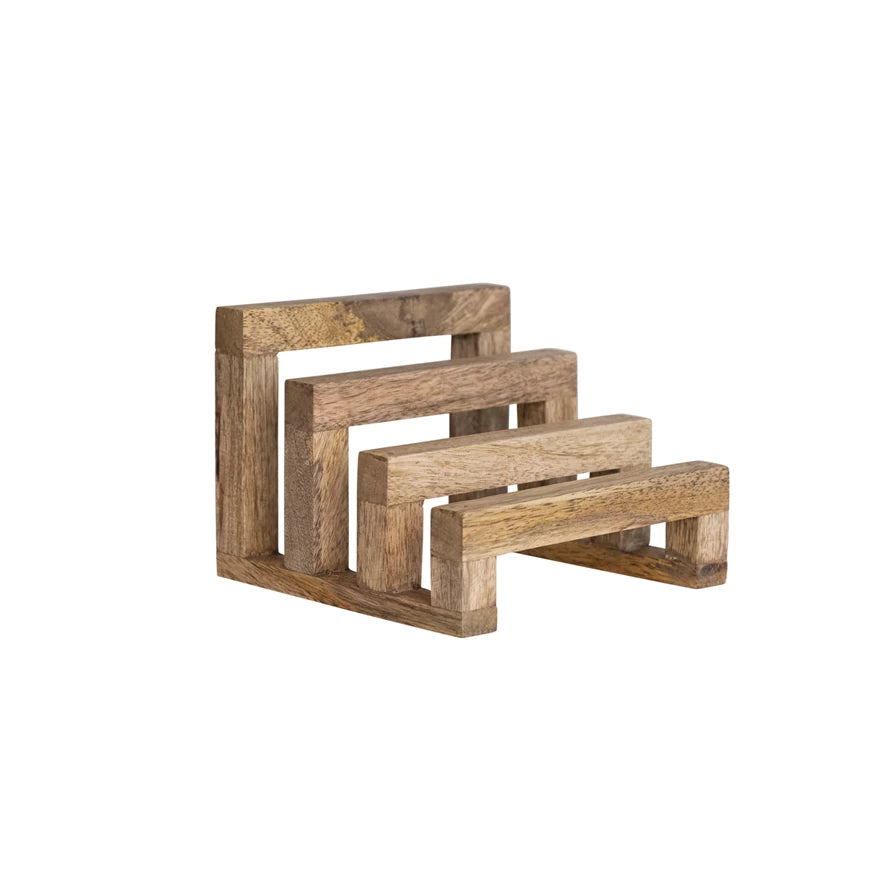 Mango Wood Stand with 3 Sections, Natural-Creative Co-op-The Bugs Ear