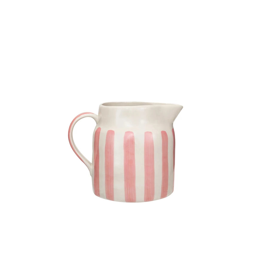 Hand-Painted Stoneware Pitcher with Pink Stripes-Creative Co-op-The Bugs Ear