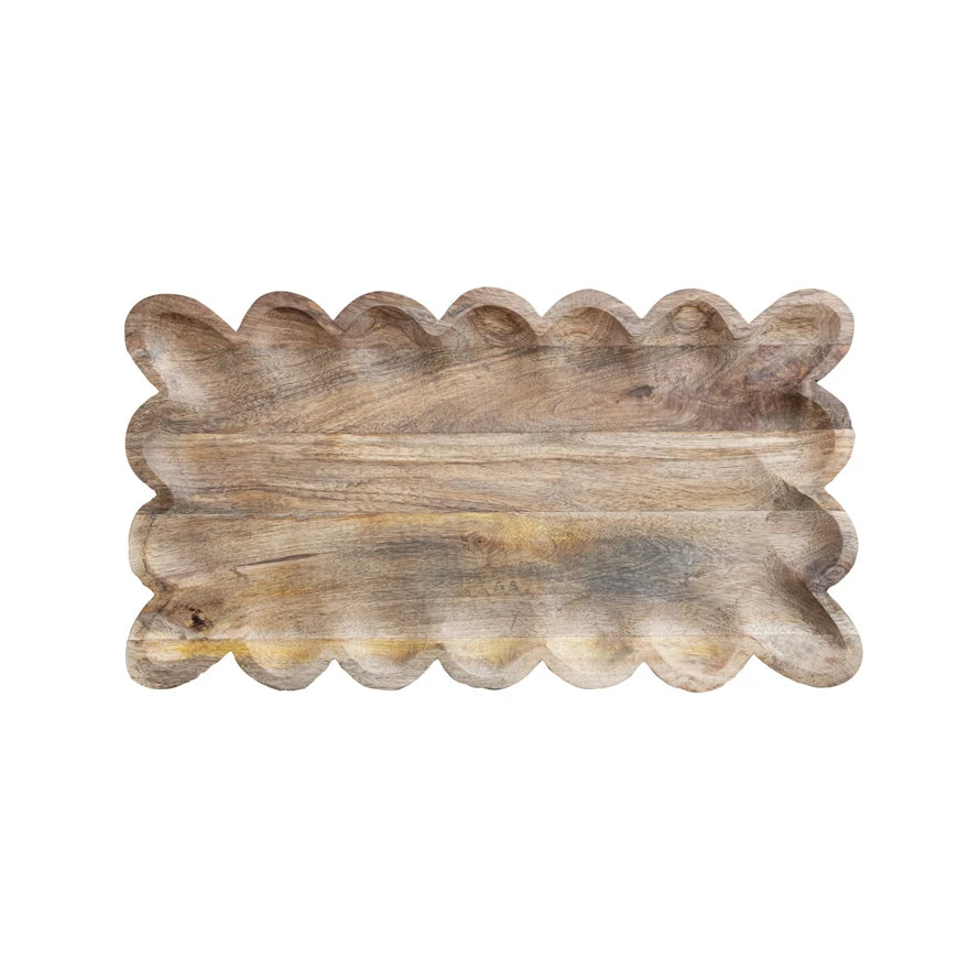 Mango Wood Tray w/ Scalloped Edge, Natural-Creative Co-op-The Bugs Ear