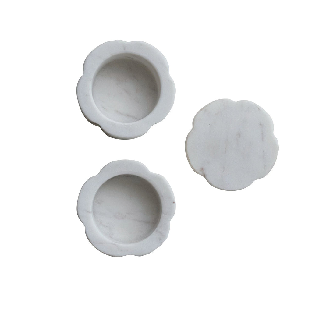 Marble Scalloped Stackable Pinch Pots w/ Lid-Creative Co-op-The Bugs Ear