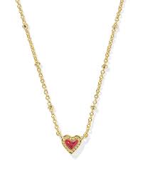 Kendra Scott Mini Ari Heart Gold Satellite Short Pendant Necklace in Red Kyocera Opal-Kendra Scott-The Bugs Ear