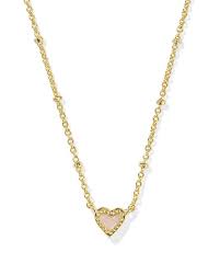 Kendra Scott Mini Ari Heart Gold Satellite Short Pendant Necklace in Rose Quartz-Kendra Scott-The Bugs Ear