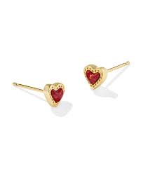 Kendra Scott Mini Ari Heart Gold Stud Earrings in Red Kyocera Opal-Kendra Scott-The Bugs Ear