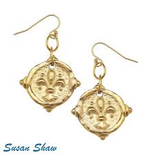 Susan Shaw Fleur De Lis Intalgio Earrings-Susan Shaw-The Bugs Ear