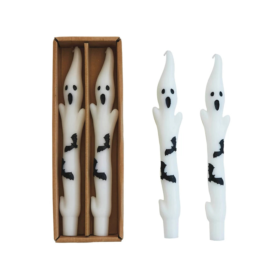 Unscented Ghost Shaped Taper Candles with Bats-Creative Co-op-The Bugs Ear