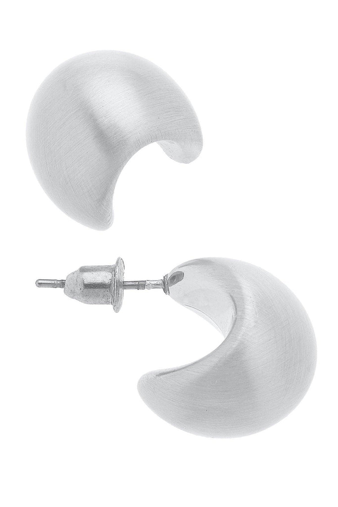 Icon Mini Tapered Puff Hoop Earrings in Satin Silver-Canvas Jewelry-The Bugs Ear