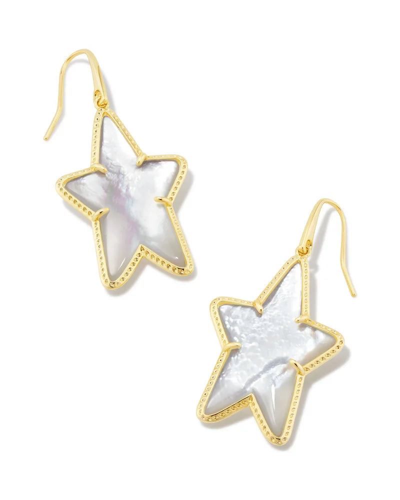 Kendra Scott Ada Gold Star Drop Earrings in Ivory Mother-of-Pearl-Kendra Scott-The Bugs Ear