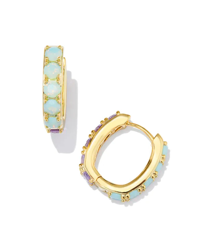 Kendra Scott Chandler Gold Huggie Earrings in Green Lilac Mix-Kendra Scott-The Bugs Ear