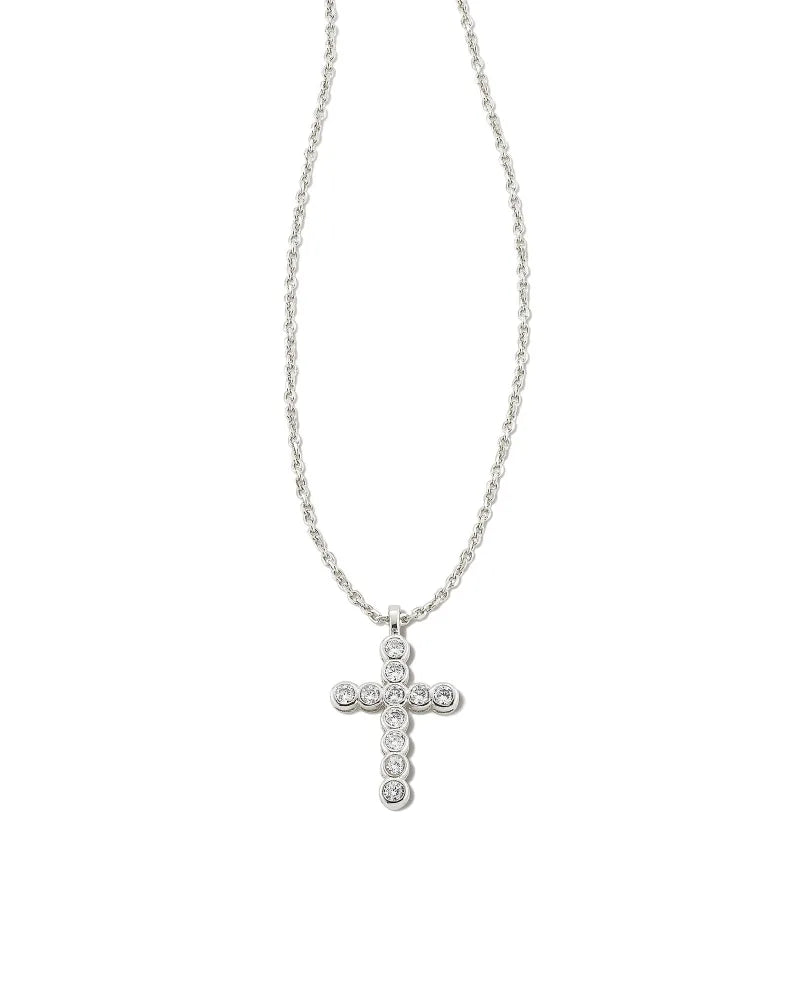 Kendra Scott Cross Silver Pendant Necklace in White Crystal-Kendra Scott-The Bugs Ear
