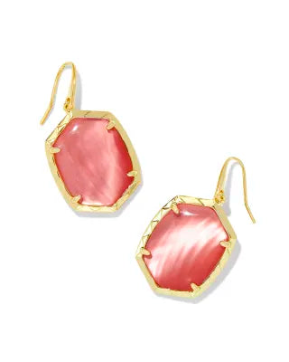 Kendra Scott Daphne Gold Drop Earrings in Coral Pink Mother-of-Pearl-Kendra Scott-The Bugs Ear