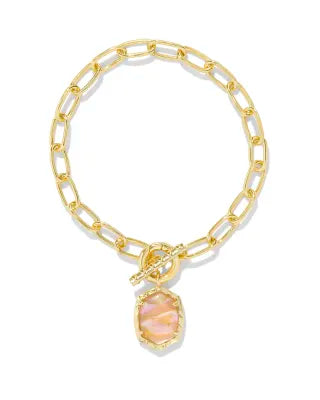 Kendra Scott Daphne Gold Link and Chain Bracelet in Light Pink Iridescent-Kendra Scott-The Bugs Ear