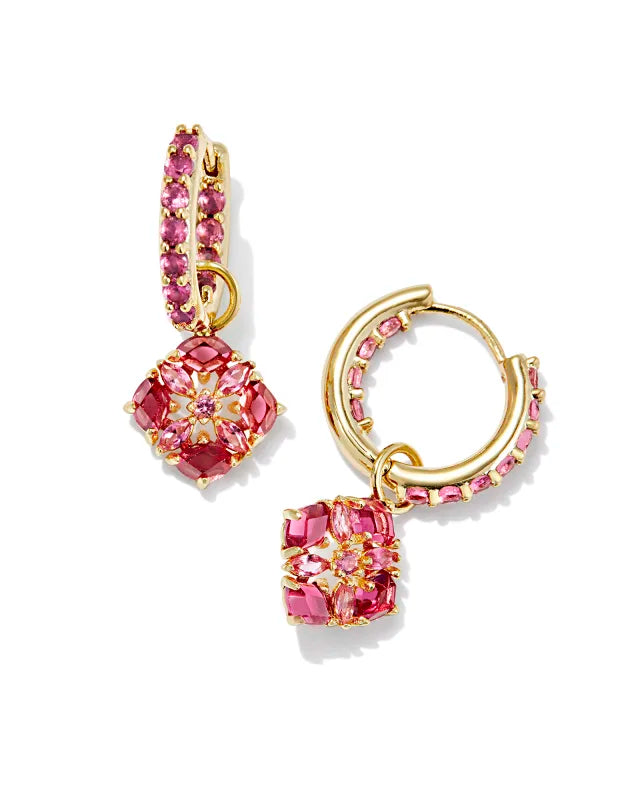 Kendra Scott Dira Convertible Gold Crystal Huggie Earrings in Pink Mix-Kendra Scott-The Bugs Ear