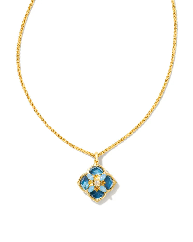 Kendra Scott Dira Stone Gold Short Pendant Necklace in Blue Mix-Kendra Scott-The Bugs Ear