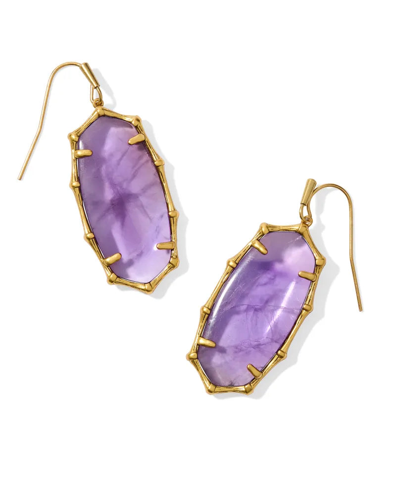 Kendra Scott Elle Vintage Gold Bamboo Frame Drop Earrings in Dark Purple Amethyst-Kendra Scott-The Bugs Ear