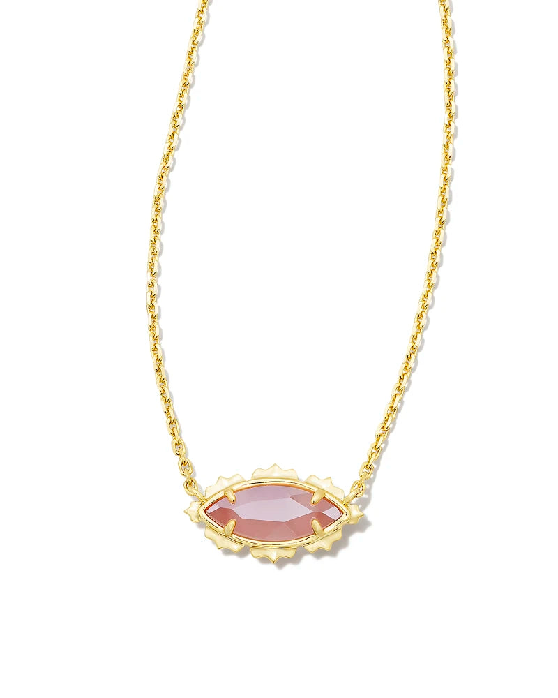 Kendra Scott Genevieve Gold Short Pendant Necklace in Luster Plated Pink Cat's Eye Glass-Kendra Scott-The Bugs Ear