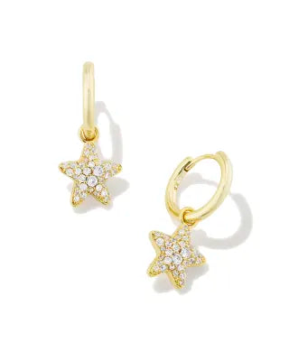 Kendra Scott Jae Convertible Gold Star Pave Huggie Earrings in White Crystal-Kendra Scott-The Bugs Ear