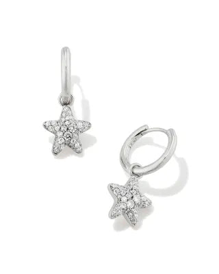 Kendra Scott Jae Convertible Silver Star Pave Huggie Earrings in White Crystal-Kendra Scott-The Bugs Ear