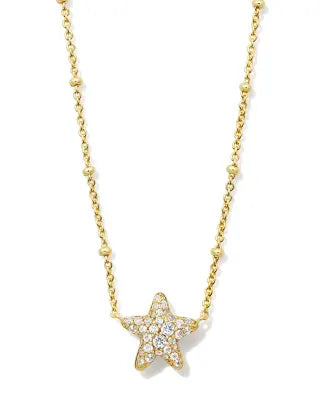 Kendra Scott Jae Gold Star Pave Short Pendant Necklace in White Crystal-Kendra Scott-The Bugs Ear