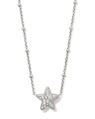 Kendra Scott Jae Silver Star Pave Short Pendant Necklace in White Crystal-Kendra Scott-The Bugs Ear