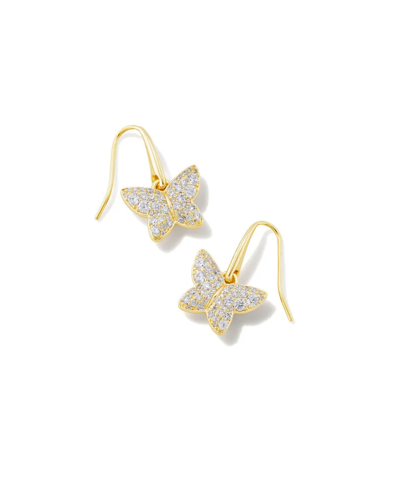 Kendra Scott Lillia Crystal Butterfly Gold Drop Earrings in White Crystal-kendra Scott-The Bugs Ear