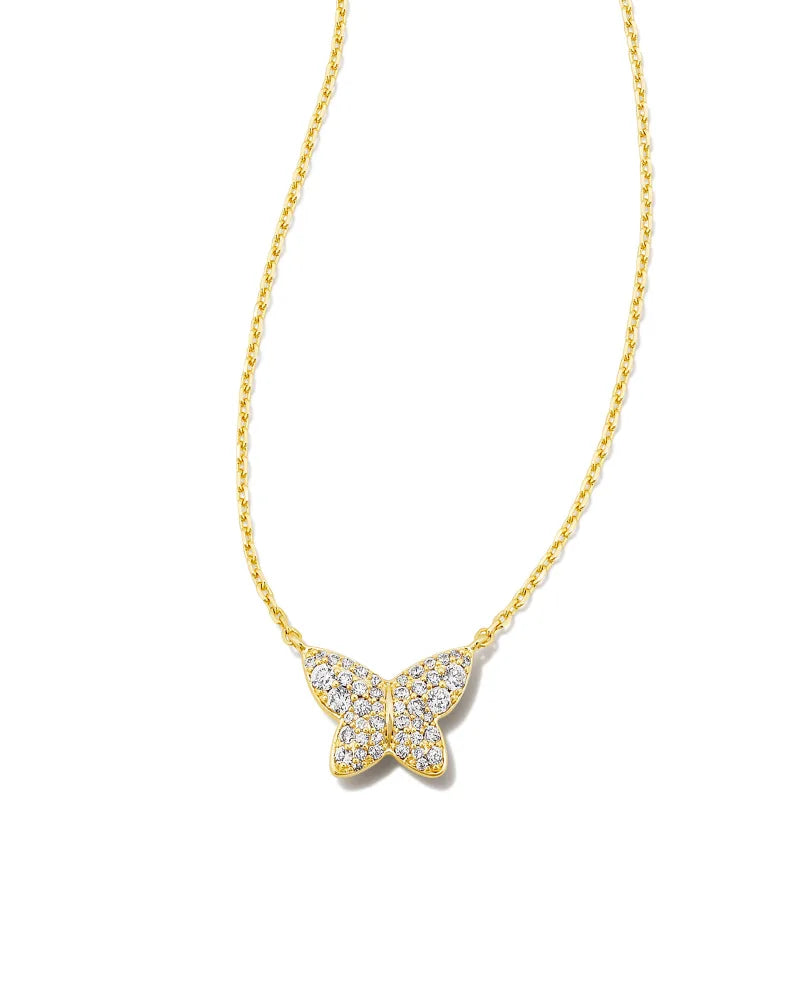 Kendra Scott Lillia Crystal Butterfly Gold Pendant Necklace in White Crystal-kendra Scott-The Bugs Ear