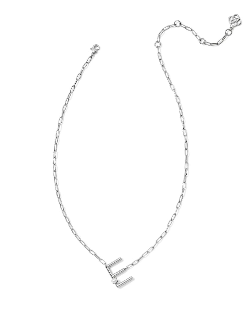 Kendra Scott Pearl Silver Letter Short Pendant Necklace in White Pearl-Kendra Scott-The Bugs Ear